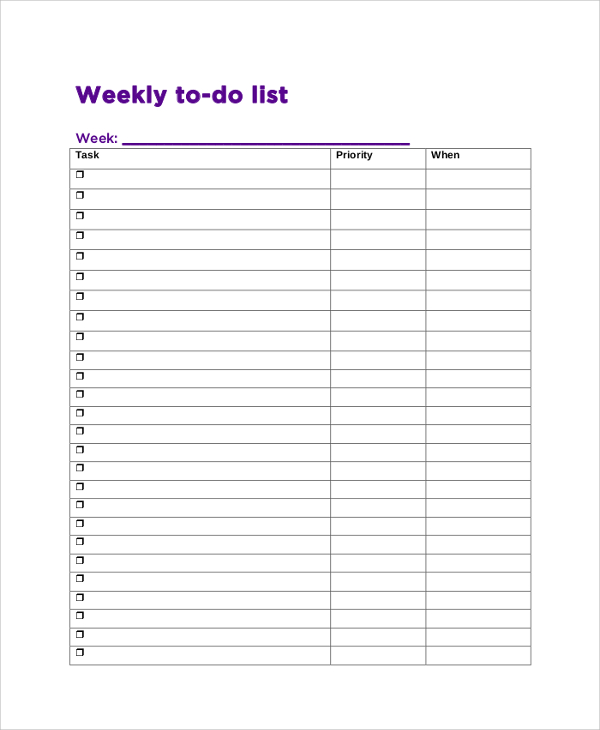 weekly to do list