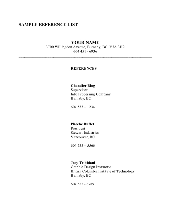 employee job reference list