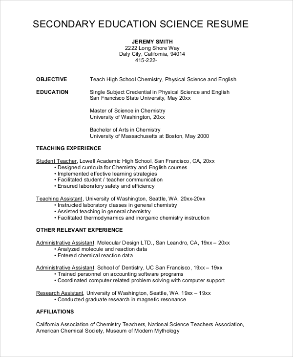 FREE 8 Sample High School Resume Templates In MS Word