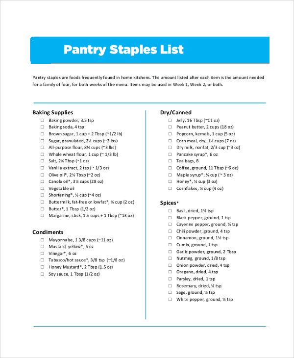 pantry staples list