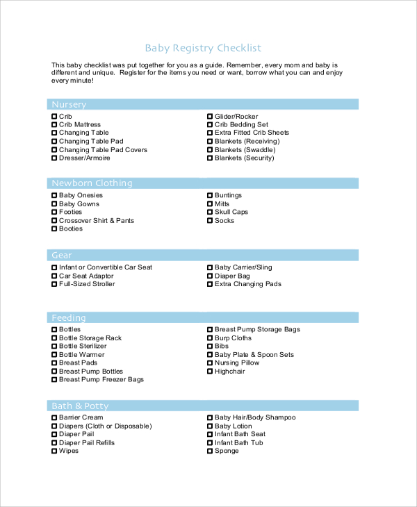 pdf baby registry checklist