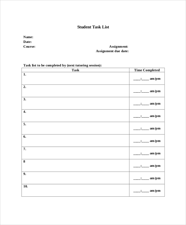 student task list