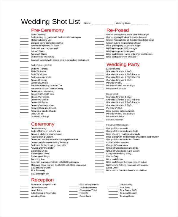 wedding shot list