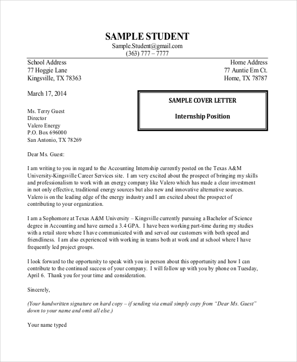 cover letter for accounting internship
