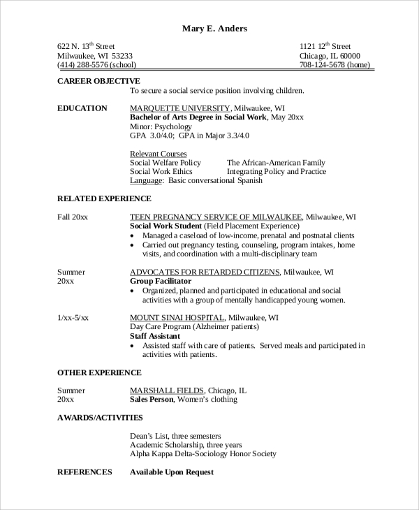 social work objective resume examples