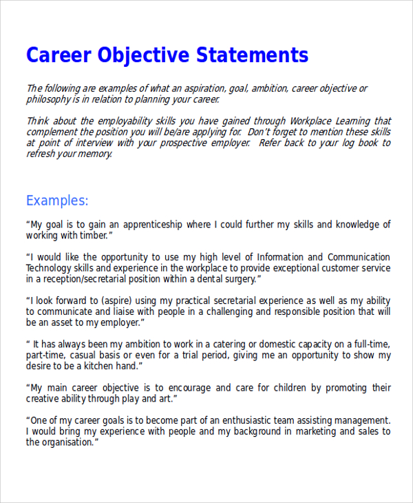 career objective statement for employment