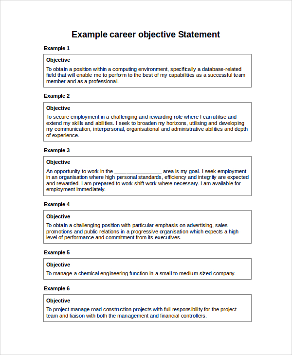 Free 7 Sample Career Objective Statement Templates In Ms Word Pdf