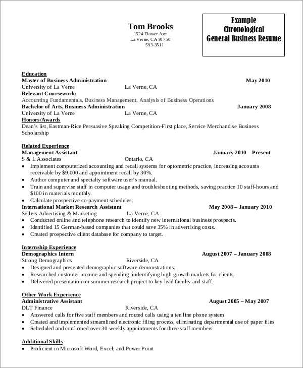 FREE 8+ Sample Business Resume Templates in MS Word  PDF