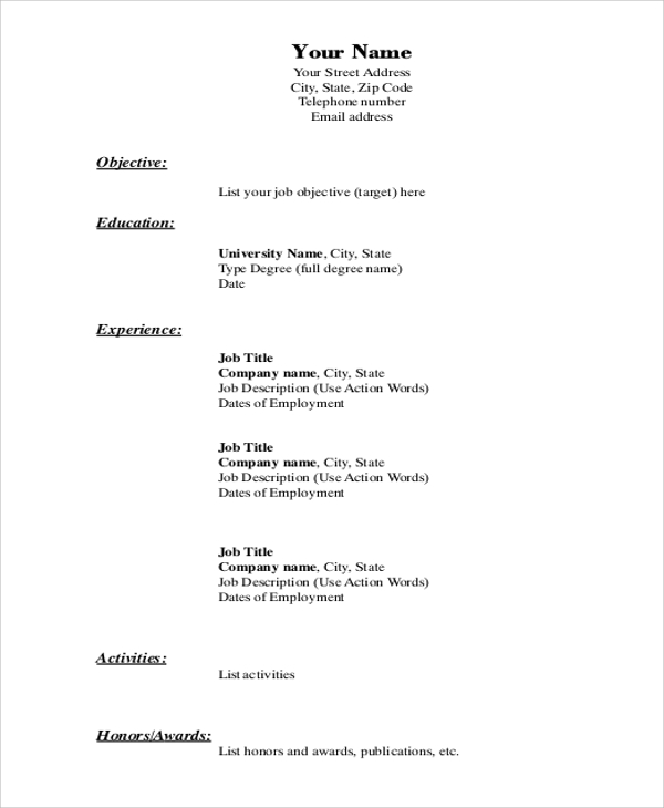 job resume layout