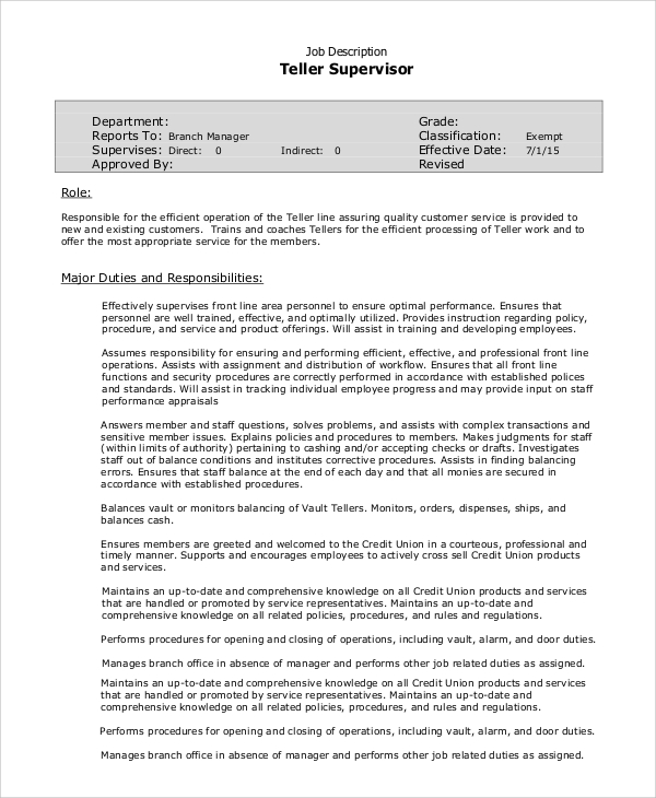 FREE 8 Sample Teller Job Description Templates In PDF