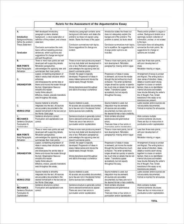 argumentative essay for rubric