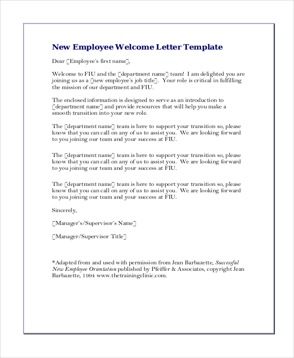 Employee Welcome Letter