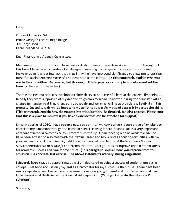 financial aid suspension appeal letter