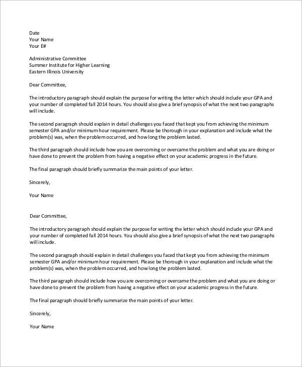 academic suspension appeal letter format
