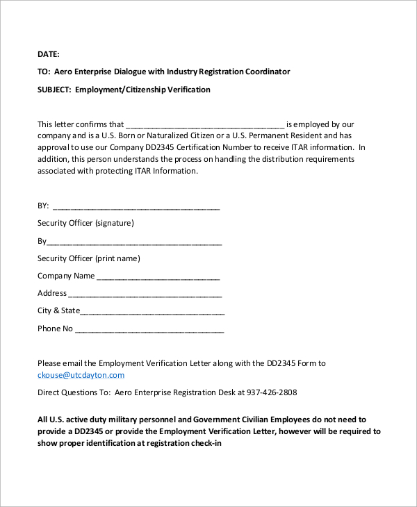 company employment verification letter