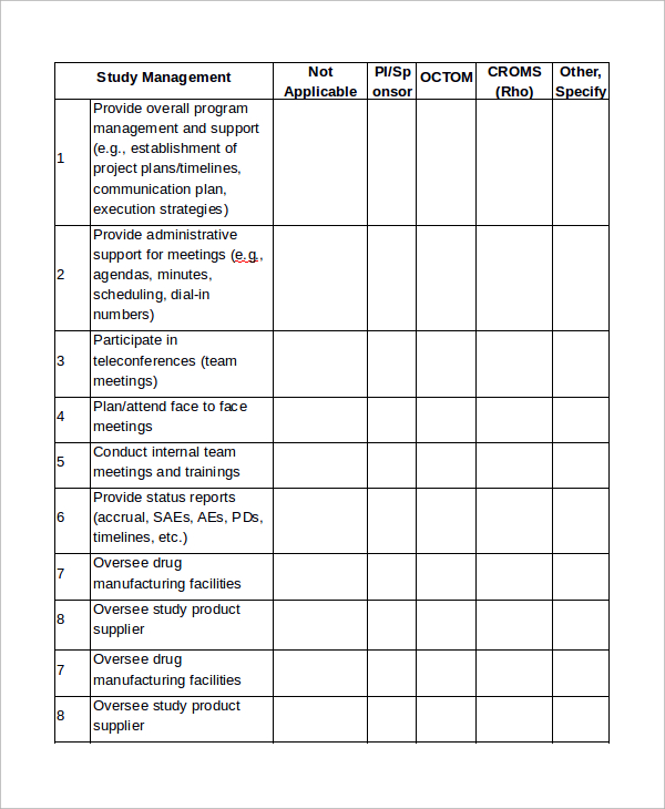 task distribution word checklist sample word