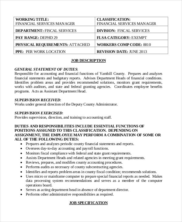 general manager job description and specification