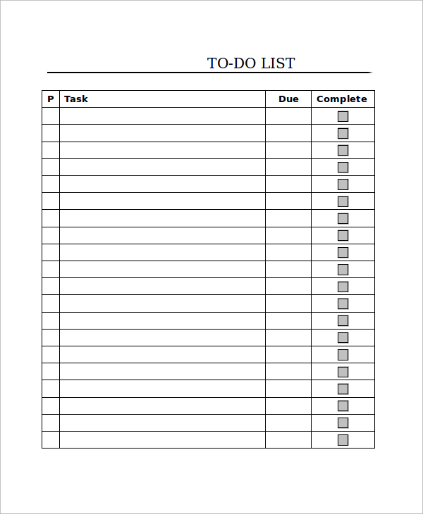 to do checklist sample word