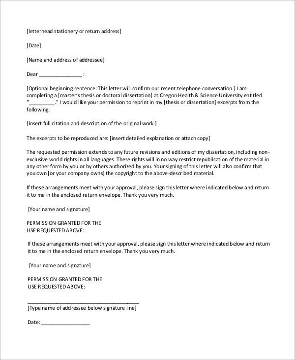 letter format permission granted PDF Sample 10  Letter  Examples  in Requisition Word,