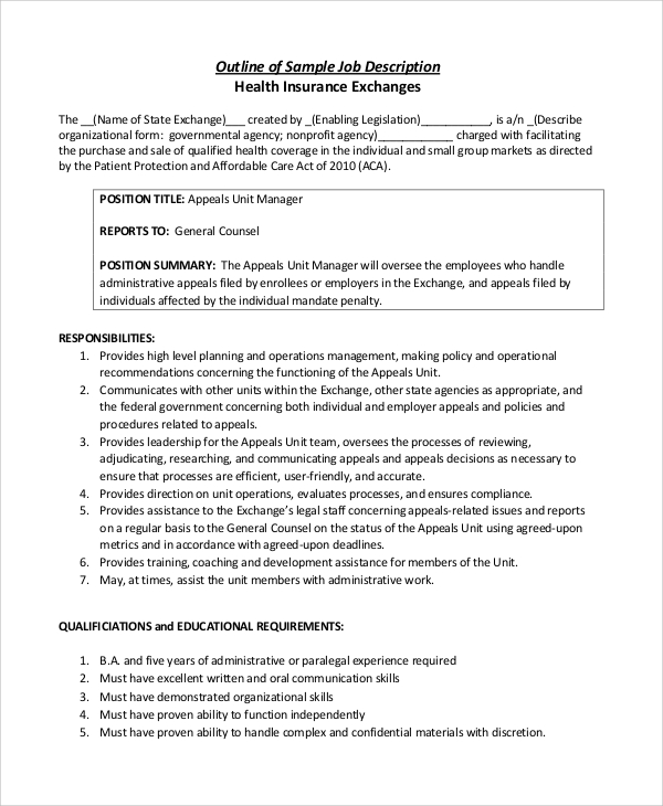 FREE 7+ Sample Insurance Agent Job Description Templates in PDF