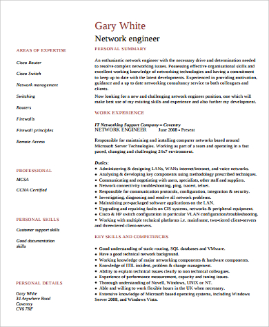sample network engineer resume