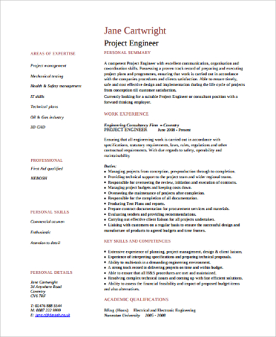project engineer resume example