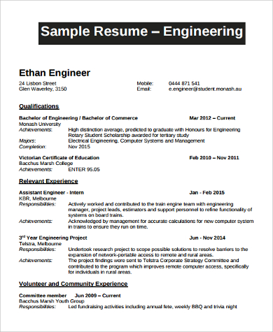 engineer fresher resume