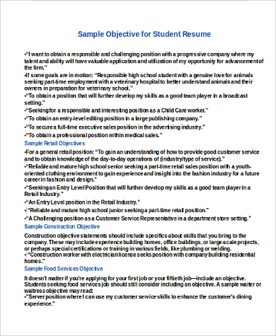 objective for student resume
