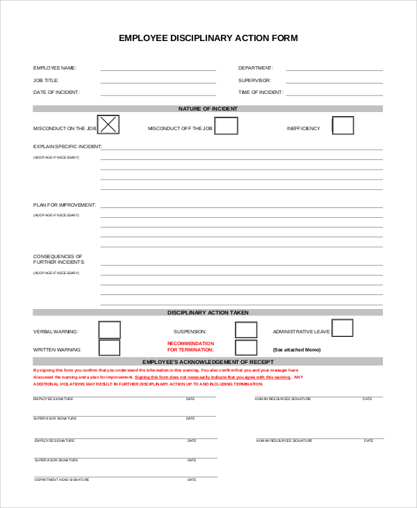 disciplinary action write up