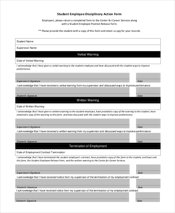 student employee disciplinary action form