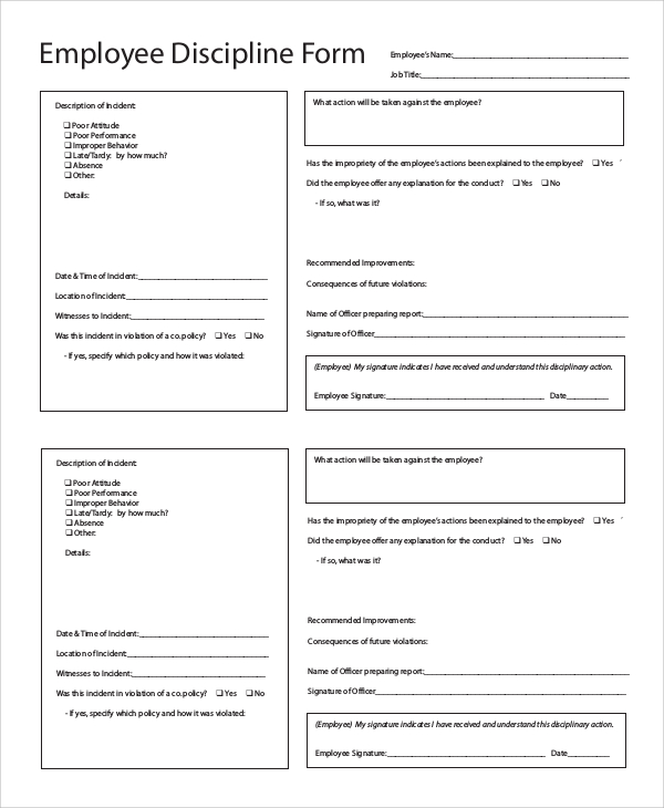 FREE 10 Sample Employee Discipline Forms In PDF MS Word