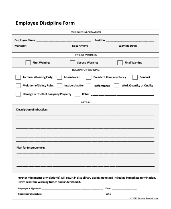 free 10 sample employee discipline forms in pdf ms word