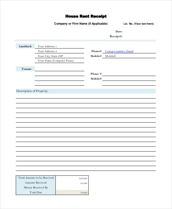 house rent receipt