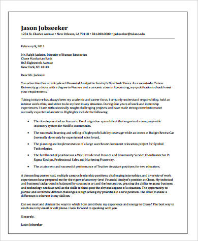 cover letter for college financial analyst