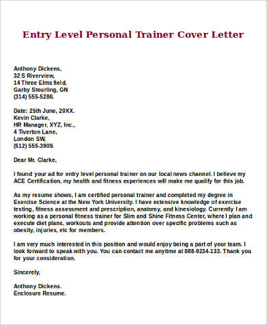 cover letter for a personal training job