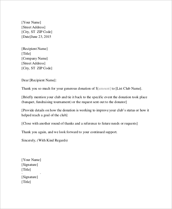 FREE 14  Sample Donation Thank You Letter Templates in MS Word PDF