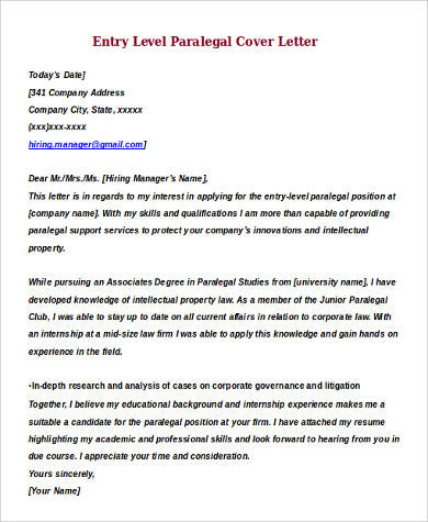 cover letter for entry level paralegal position