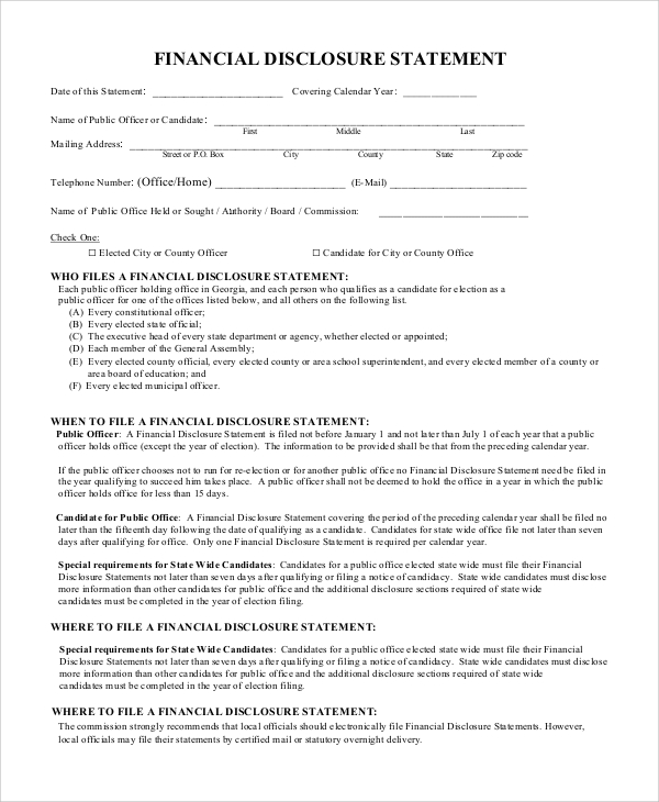 financial disclosure statement form