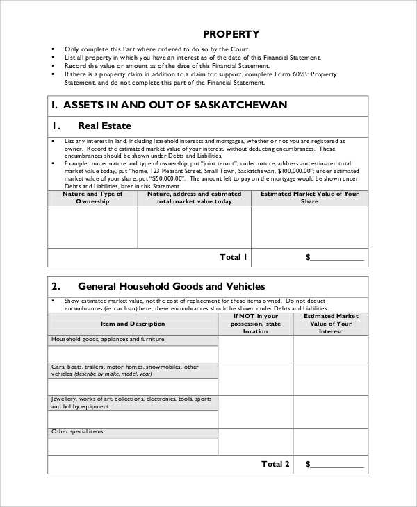property financial statement form