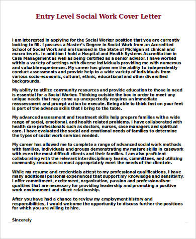 entry level social work cover letter