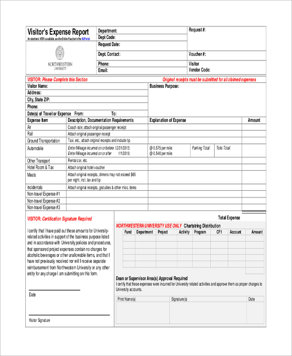 visitors expense report form