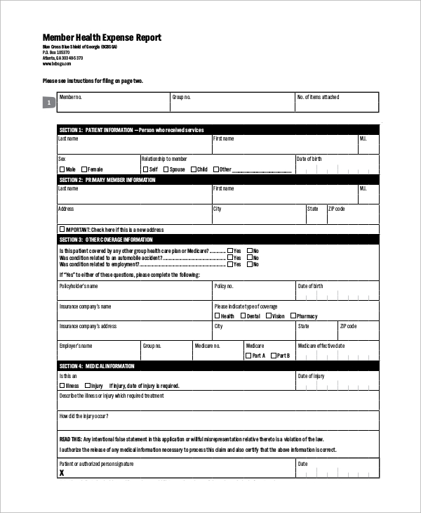 member health expense report form