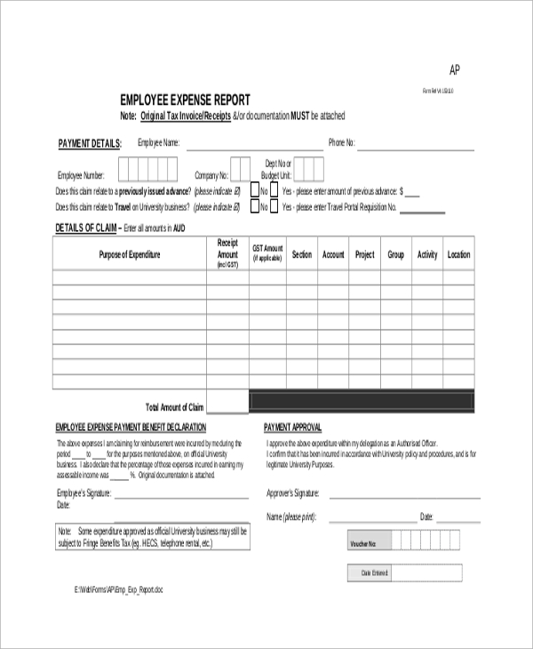 employee expense report form