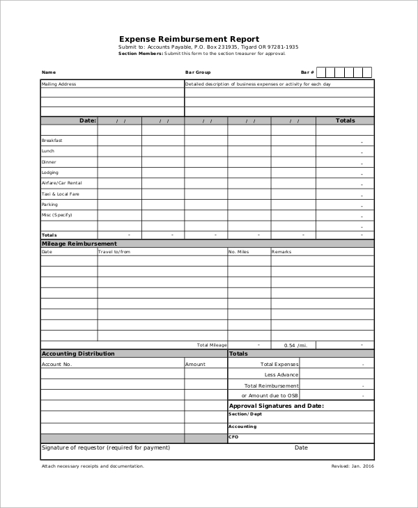 expense reimbursement report form