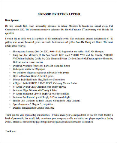 letter thank you golf tournament 9 Word, Sponsorship in Sample Examples Letter   PDF