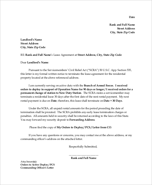 residential lease termination letter 