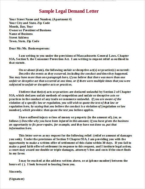 sample legal demand letter