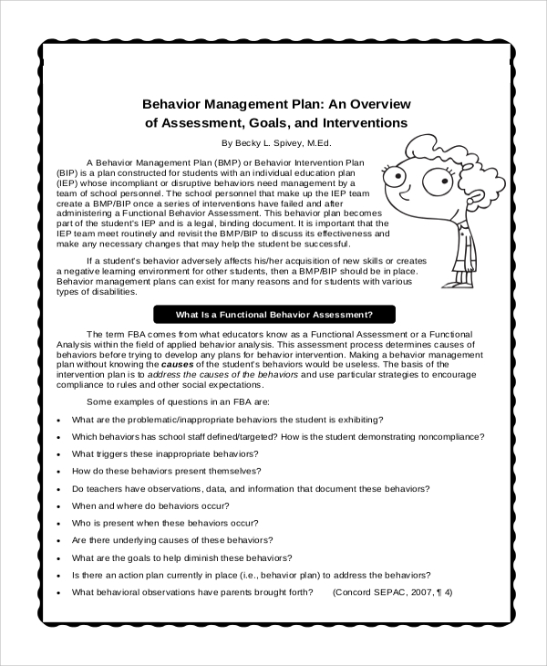 sample behavior management plan