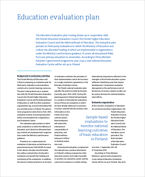 sample education evaluation plan