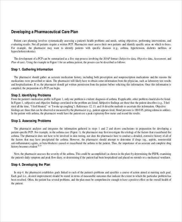 sample pharmaceutical care plan